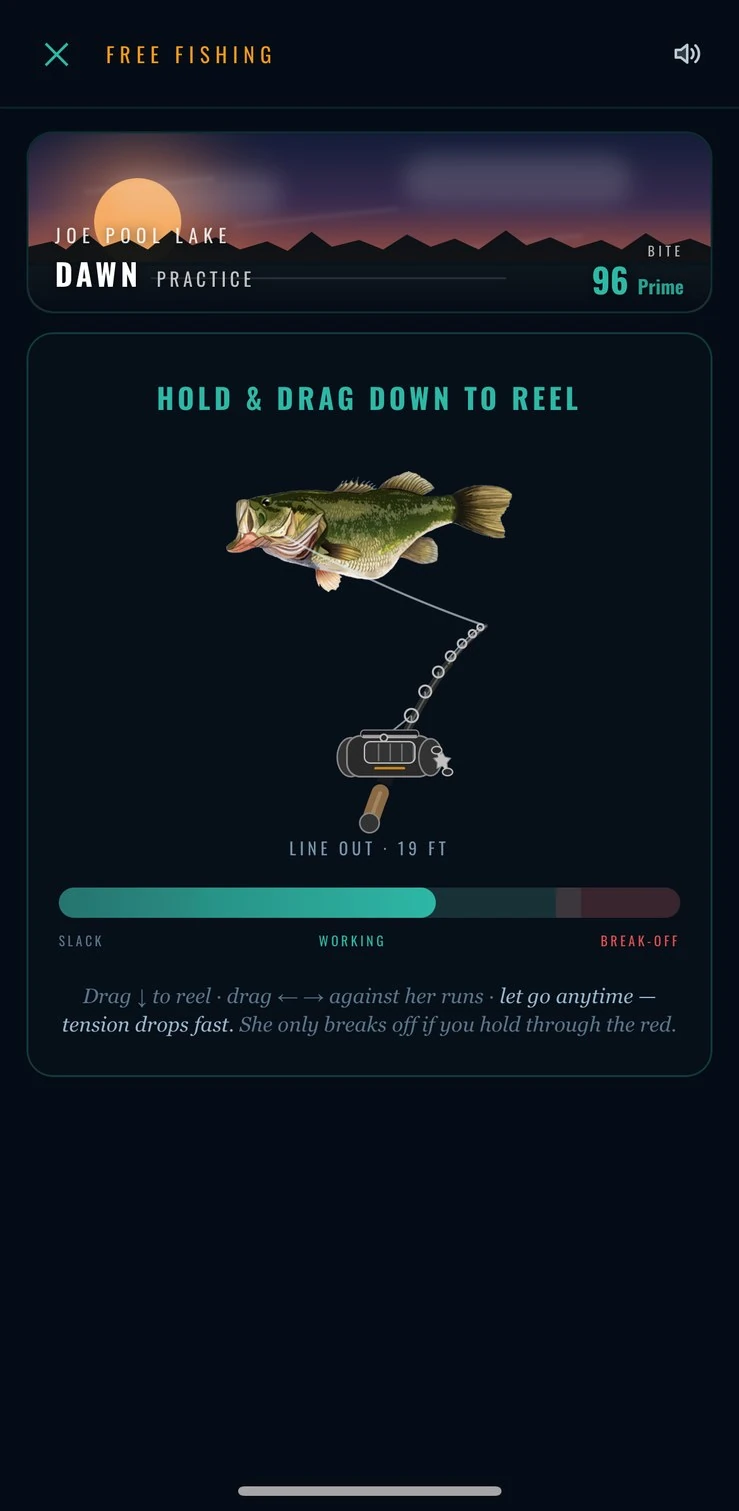 The fight: hold and drag down to reel, watch the tension bar