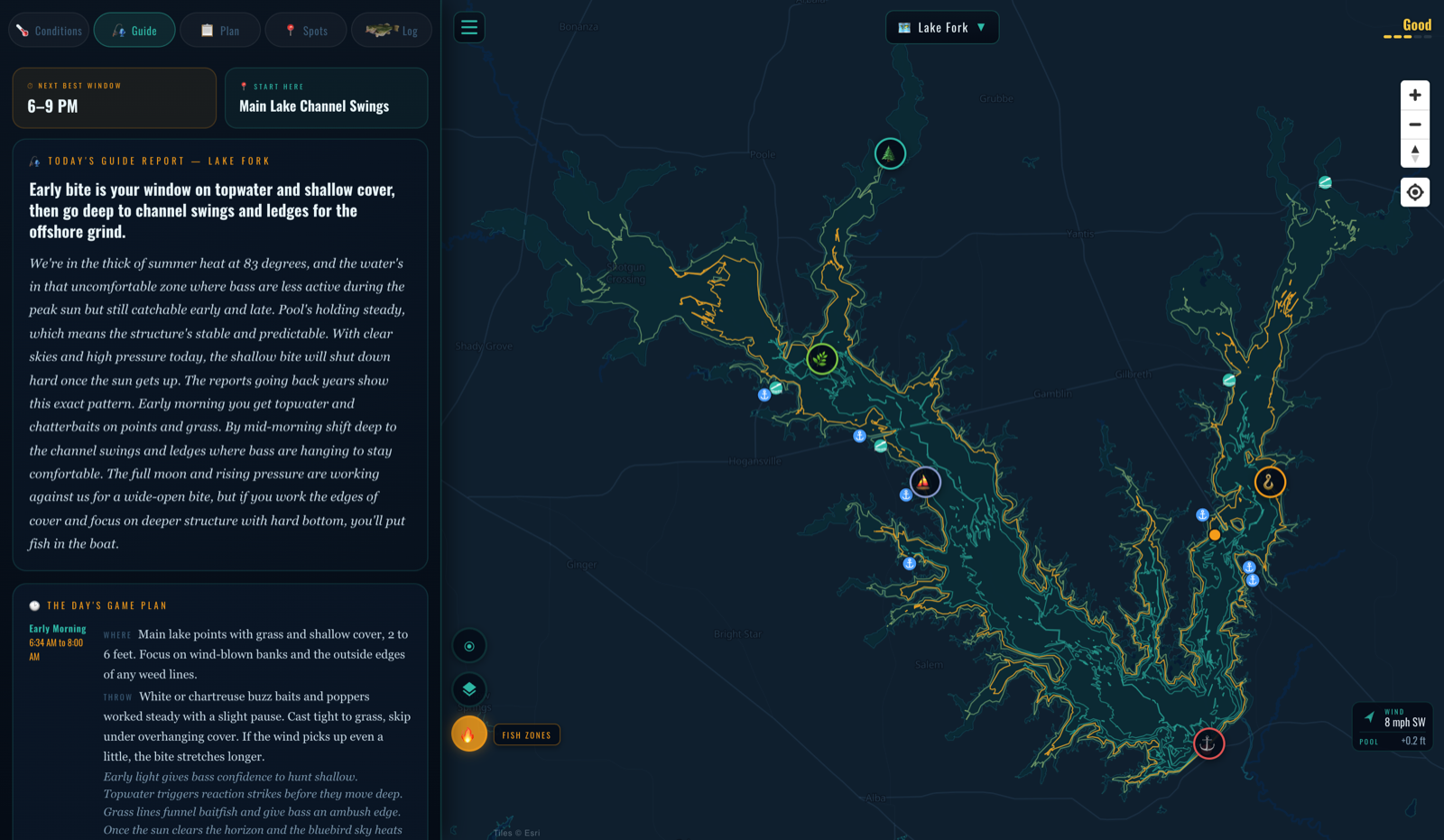 Today's guide report and game plan — Lake Fork, Texas
