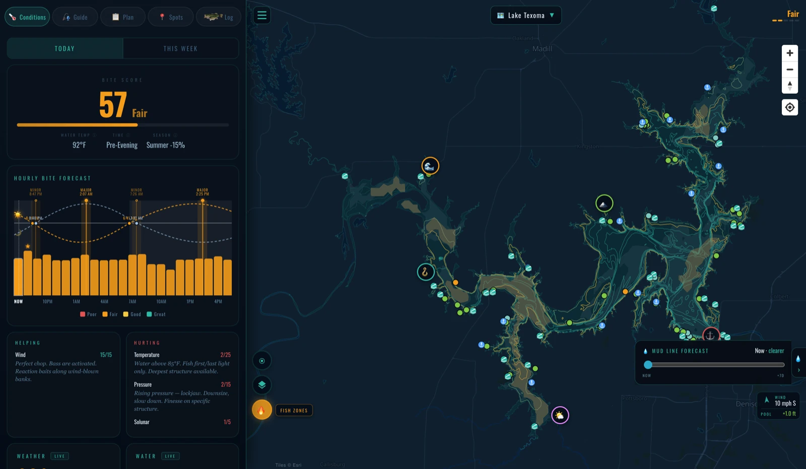 Mud lines and the clarity forecast — Lake Texoma, Texas/Oklahoma