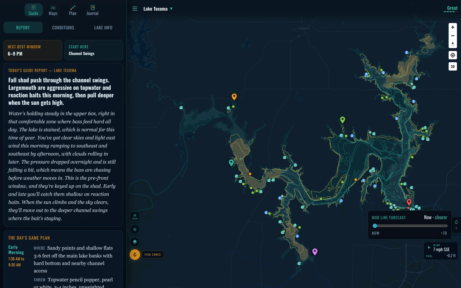 Mud lines and the clarity forecast — Lake Texoma, Texas/Oklahoma