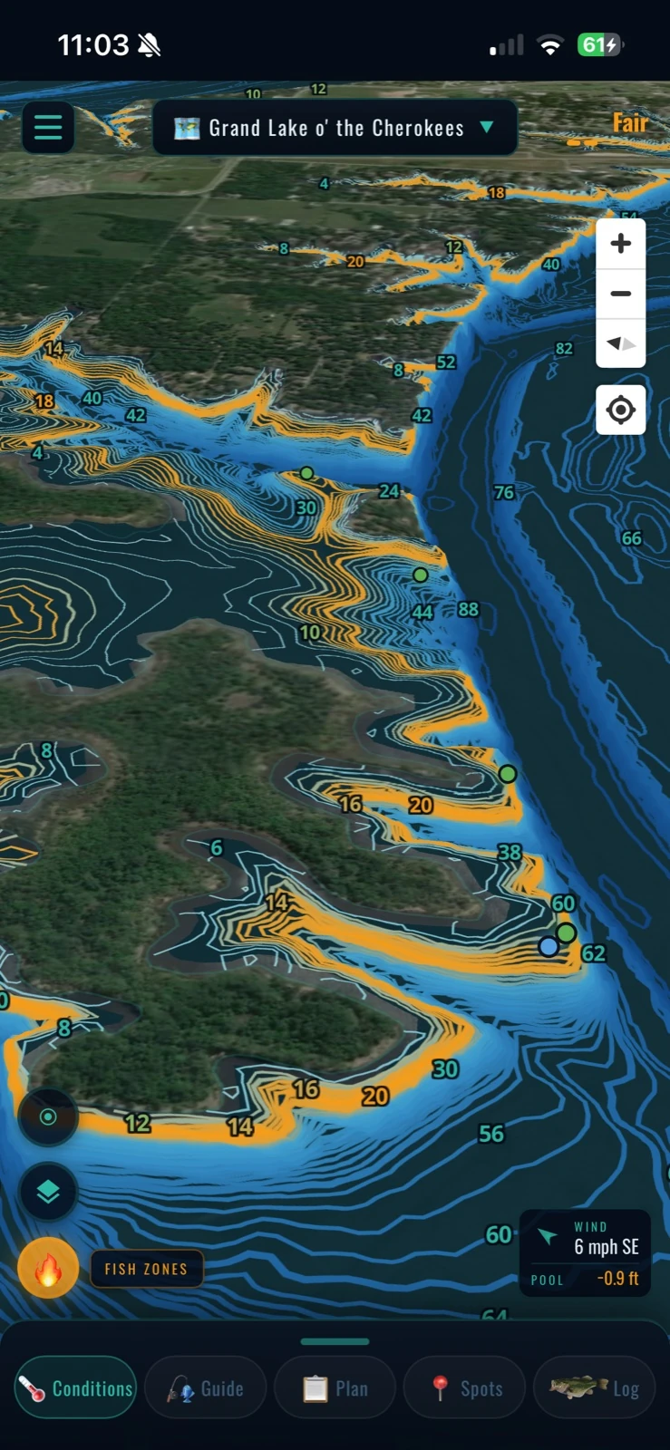 Every contour and drop on satellite — Grand Lake o' the Cherokees