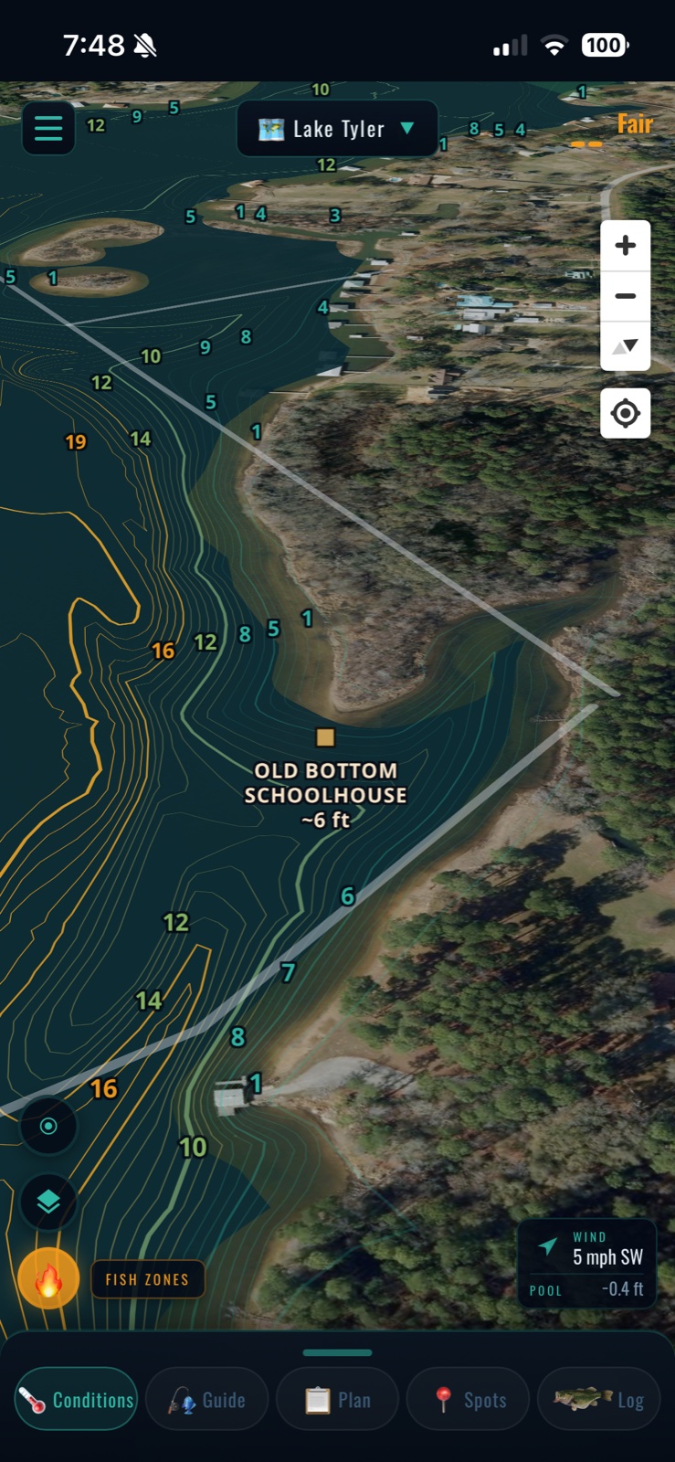 The old schoolhouse on the bottom, ~6 ft — Lake Tyler