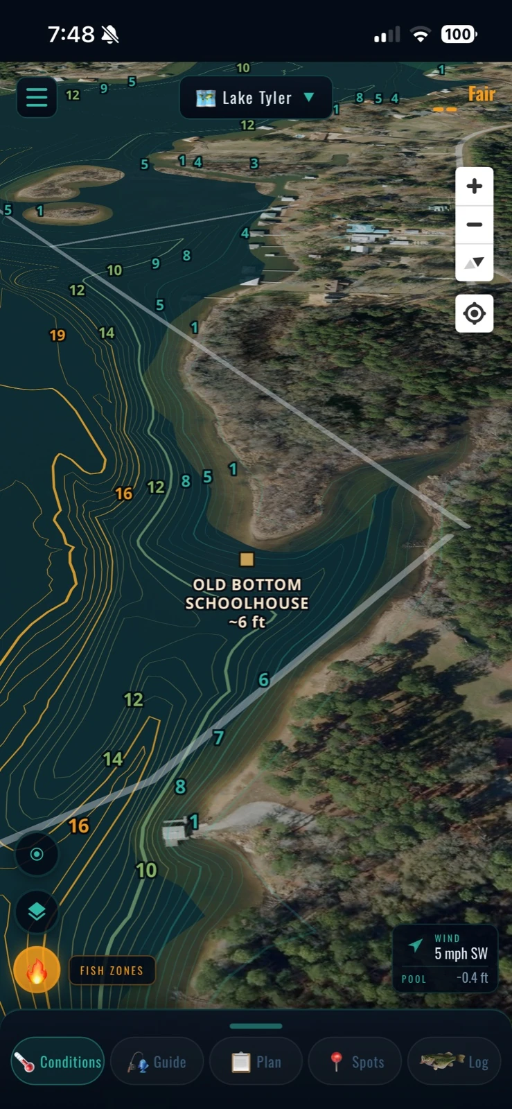 The old schoolhouse on the bottom, ~6 ft — Lake Tyler